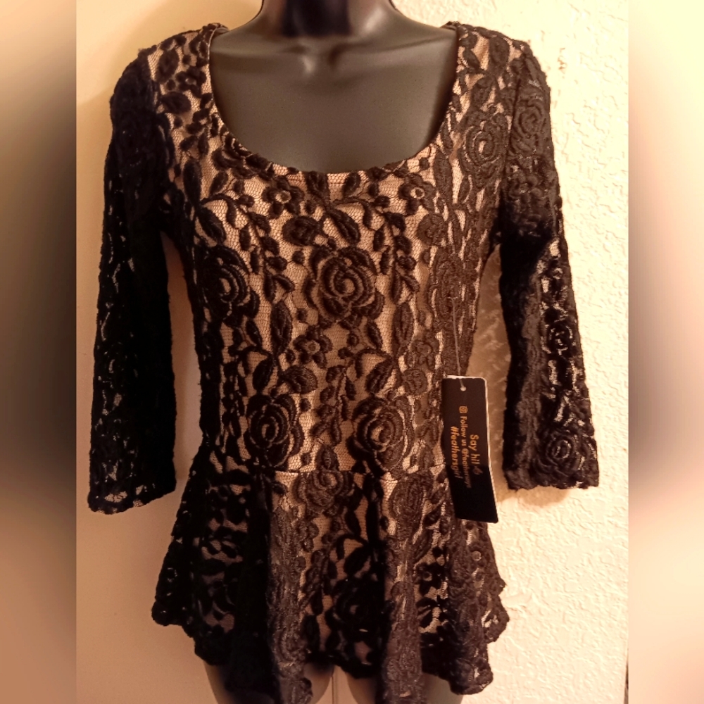 New My Michelle Black Lace Blouse